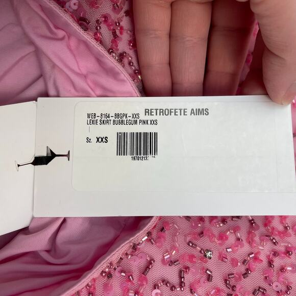 Retrofete Lexie Sequin Skirt Bubblegum Pink Mini Beaded XXS NWT Barbiecore Girly - Picture 11 of 15